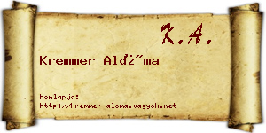 Kremmer Alóma névjegykártya